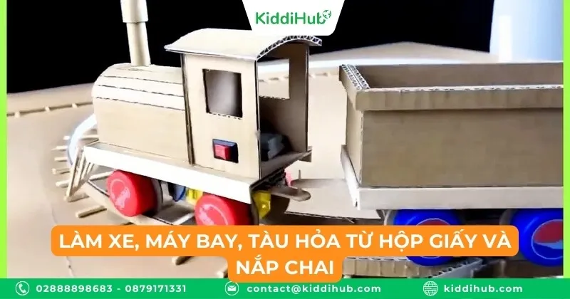 Làm xe, máy bay, tàu hỏa từ hộp giấy và nắp chai