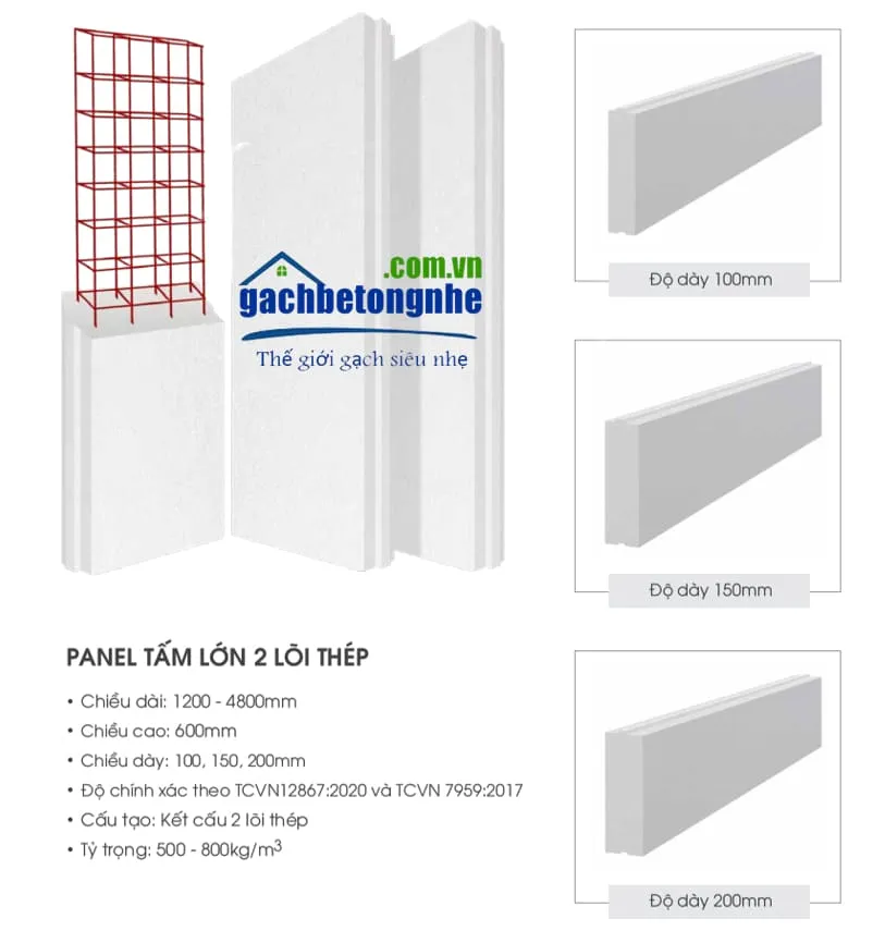 Tấm bê tông nhẹ ALC Viglacera với 2 lớp thép chịu lực, đảm bảo độ bền cao và an toàn trong thi công
