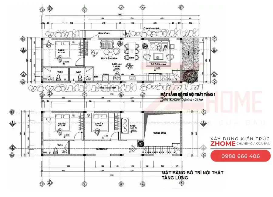 Mẫu 8 – Gợi ý bố trí công năng nhà gác lửng 3 phòng ngủ