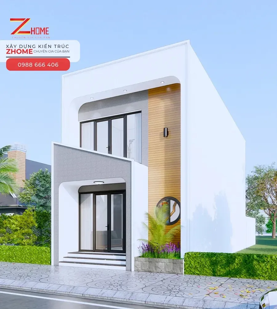 Cửa sổ tròn nhỏ được bố trí trên tầng lửng tạo cảm giác mềm mại