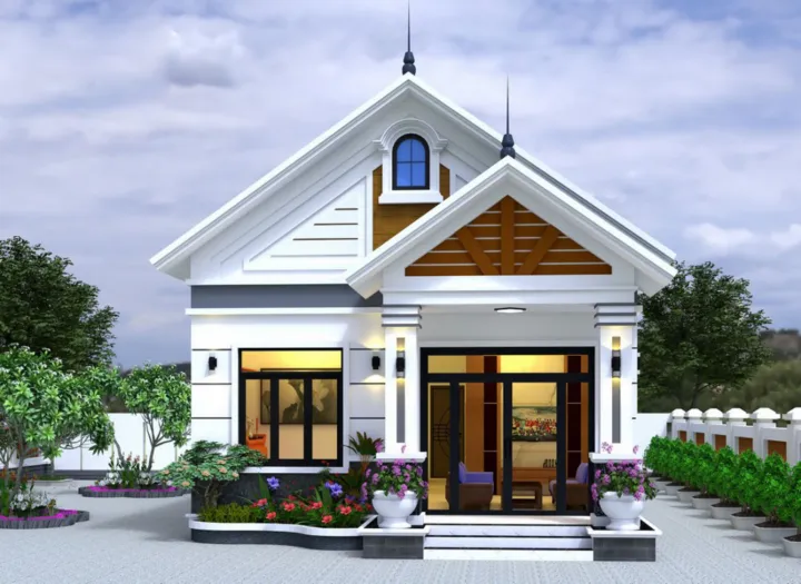 Phối cảnh 3D mẫu nhà ống 1 tầng với 3 phòng ngủ hiện đại và tiện nghi