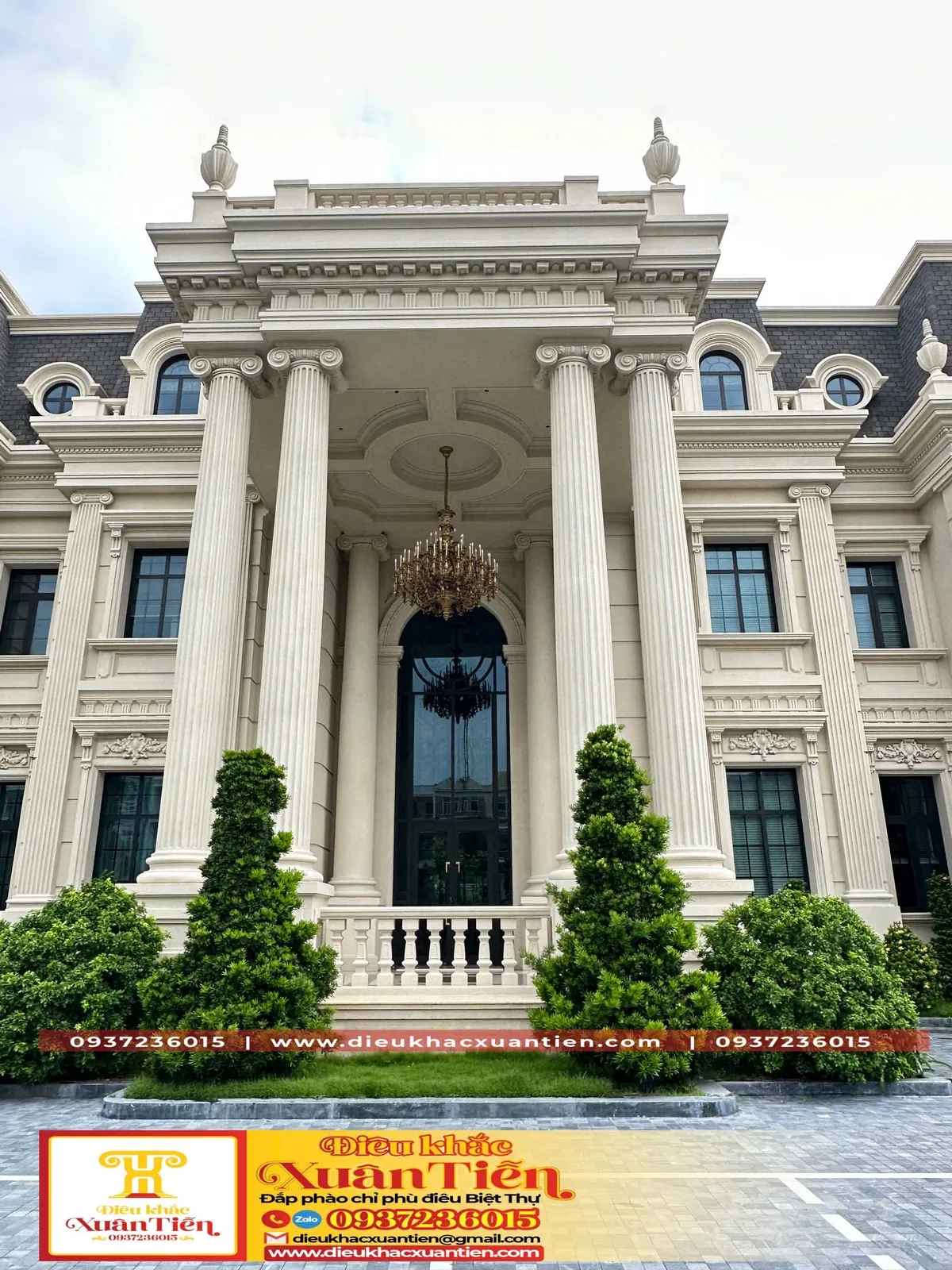 Công trình biệt thự sang trọng sử dụng phào chỉ xi măng trang trí ngoại thất