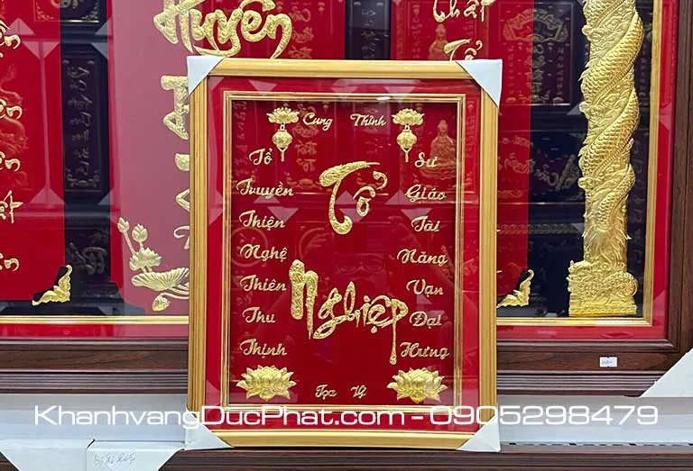 Bài vị thờ Tổ Nghiệp chữ thư pháp dát vàng do Đức Phát chế tác