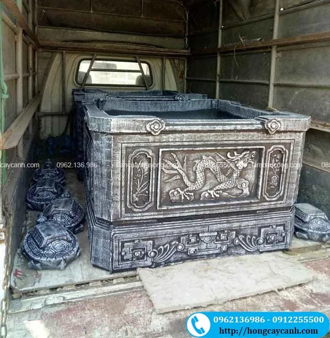 Bán bể xi măng đồng tiền hình vuông và đôn rùa