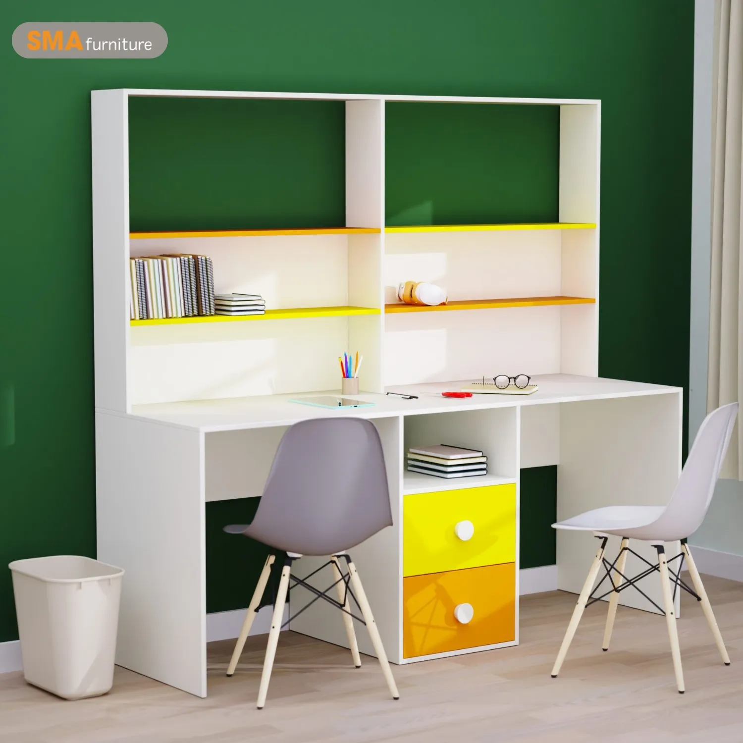 Bàn học đôi kèm giá sách dành cho bé trai