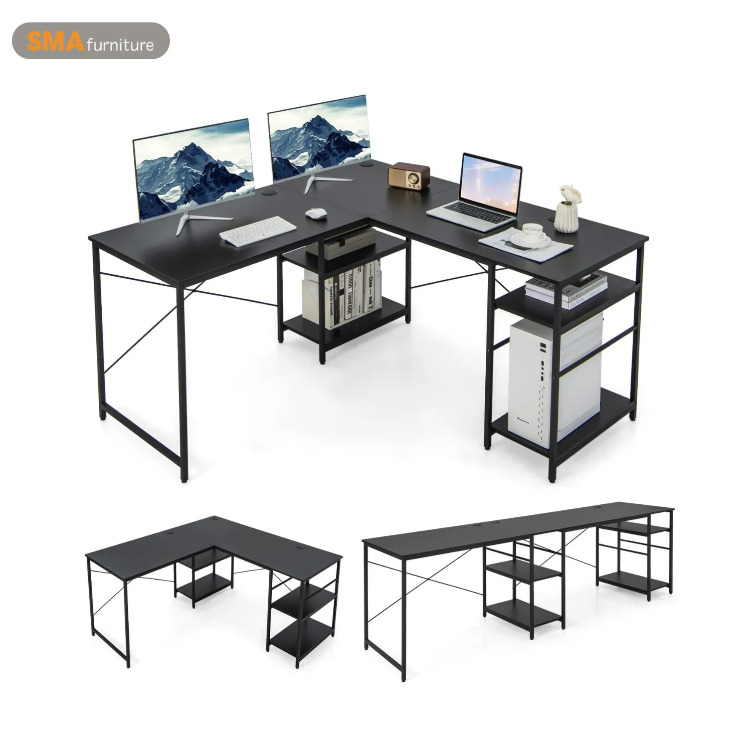 Mẫu bàn học đôi cho bé hình chữ L