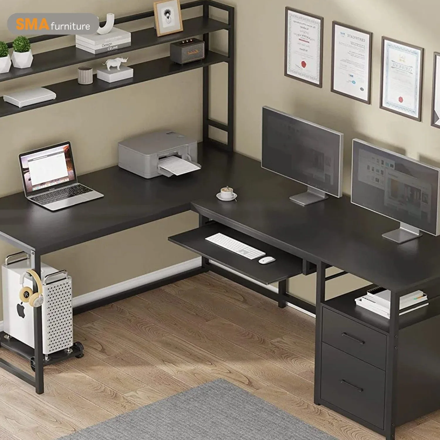 Thiết kế bàn đôi học sinh chữ L giúp tận dụng góc nhỏ trong căn phòng