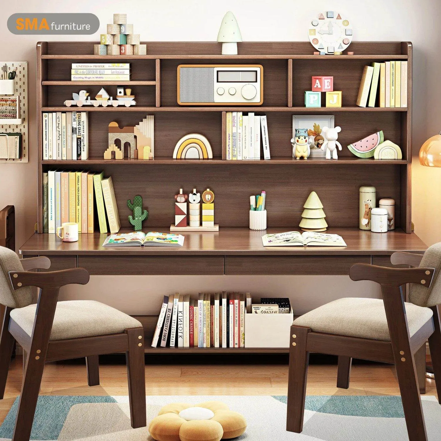 Bàn học học sinh đôi gỗ tự nhiên có độ bền vượt trội