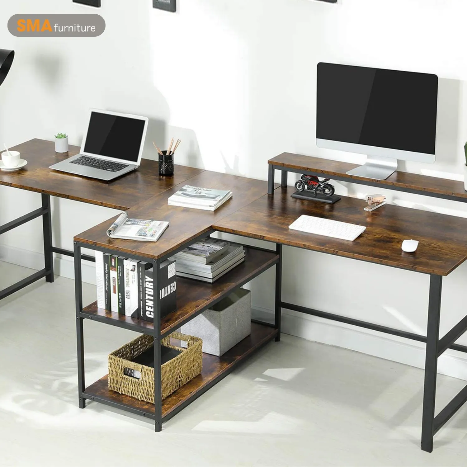 Mẫu bàn học đôi đơn giản gỗ tự nhiên