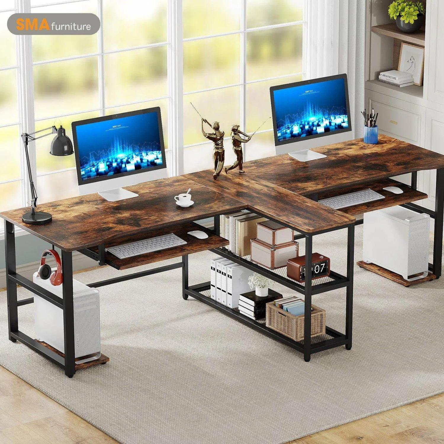 Mẫu bàn học đôi đẹp nhất chất liệu gỗ công nghiệp