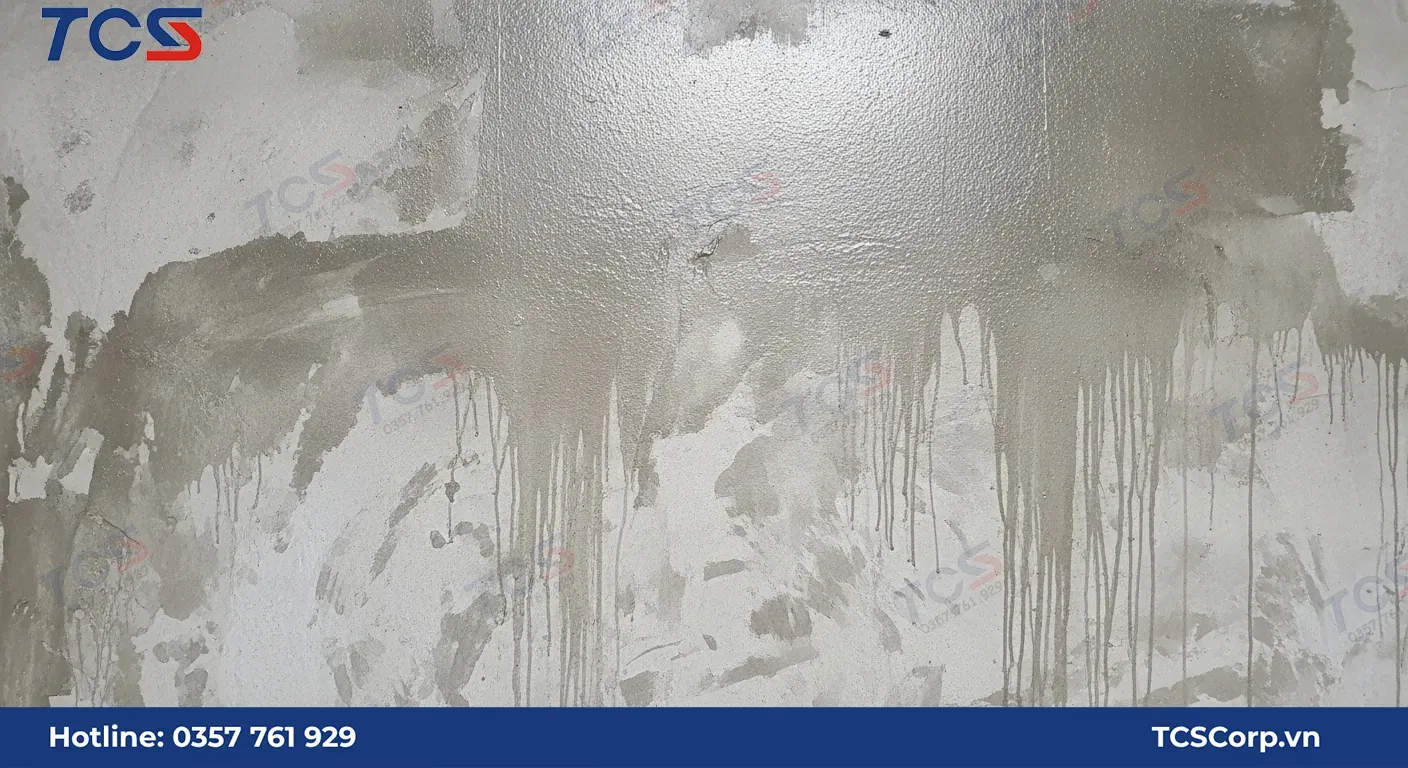 Bề mặt tường được làm sạch và phun ẩm trước khi quét nước xi măng chống thấm
