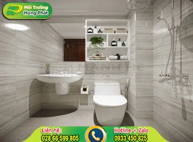 Không gian nội thất phòng vệ sinh hiện đại được tối ưu hóa về diện tích và vật liệu