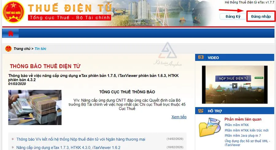 Đăng nhập hệ thống Thuế điện tử để đăng ký mã số thuế