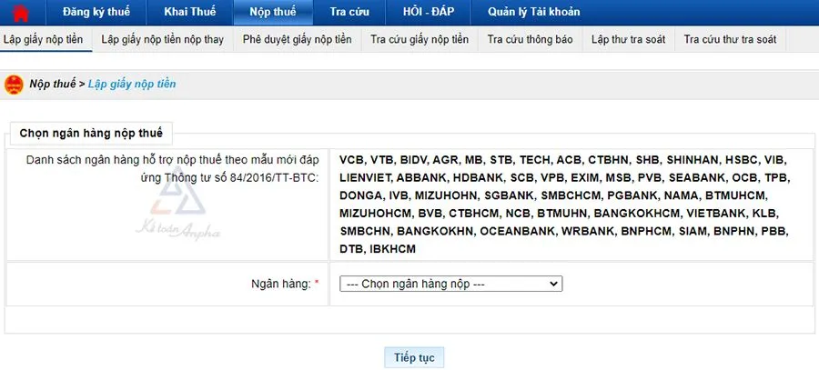 Lập giấy nộp tiền