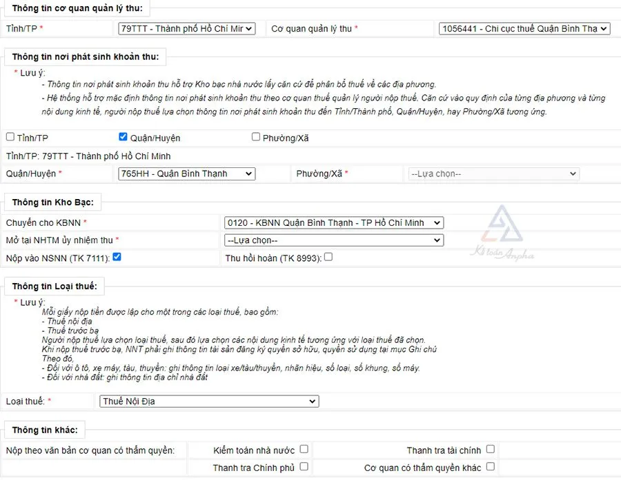 Thông tin MST nhà thầu