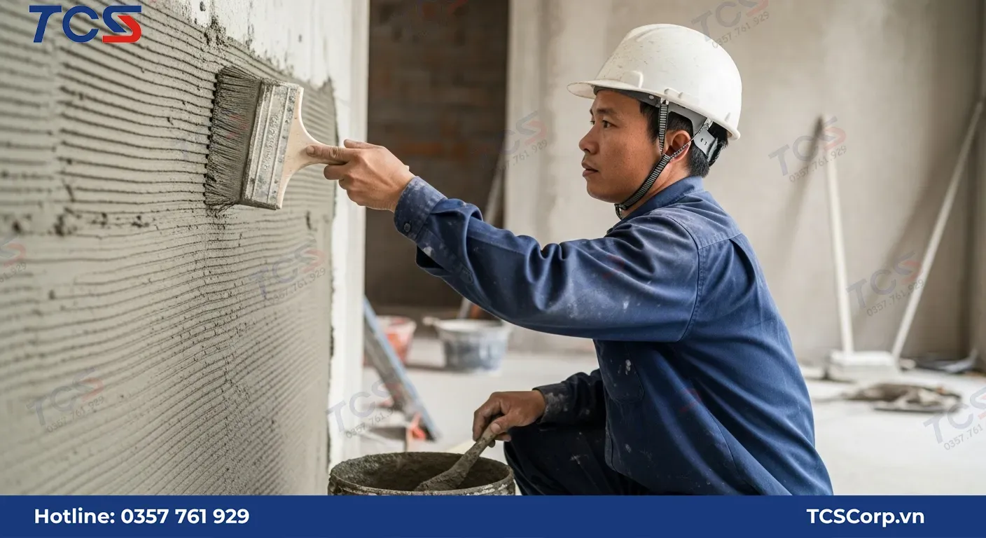 Kỹ thuật thi công quét nước xi măng chống thấm lên bề mặt tường đứng