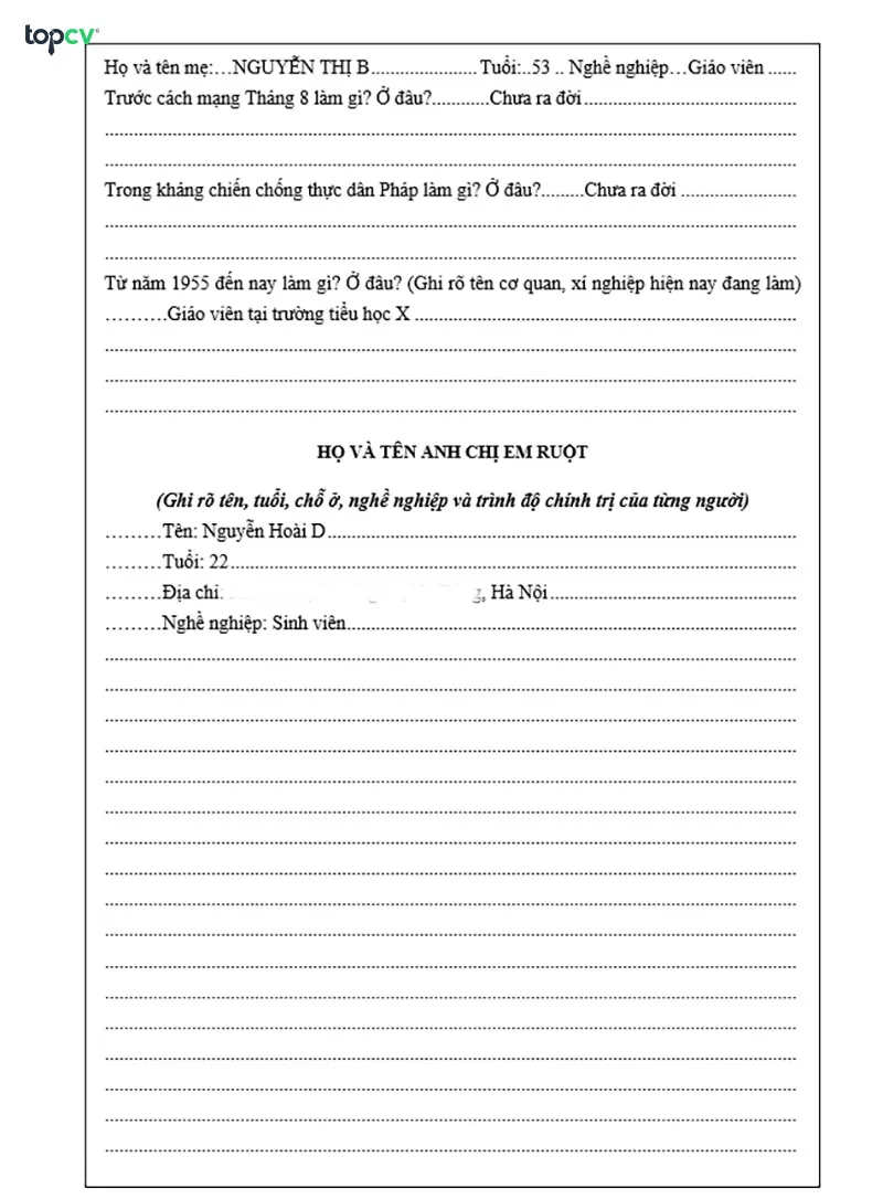 CÃ¡ch ghi hoÃ n cáº£nh gia Ä‘Ã¬nh trong sÆ¡ yáº¿u lÃ½ lá»‹ch xin viá»‡c