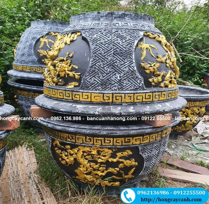 Chậu xi măng tròn giả đá