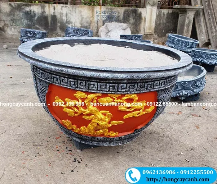 Chậu xi măng tròn mặt tranh sơn giả đá