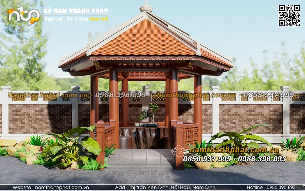 Chòi lục giác bê tông mái tôn đơn giản