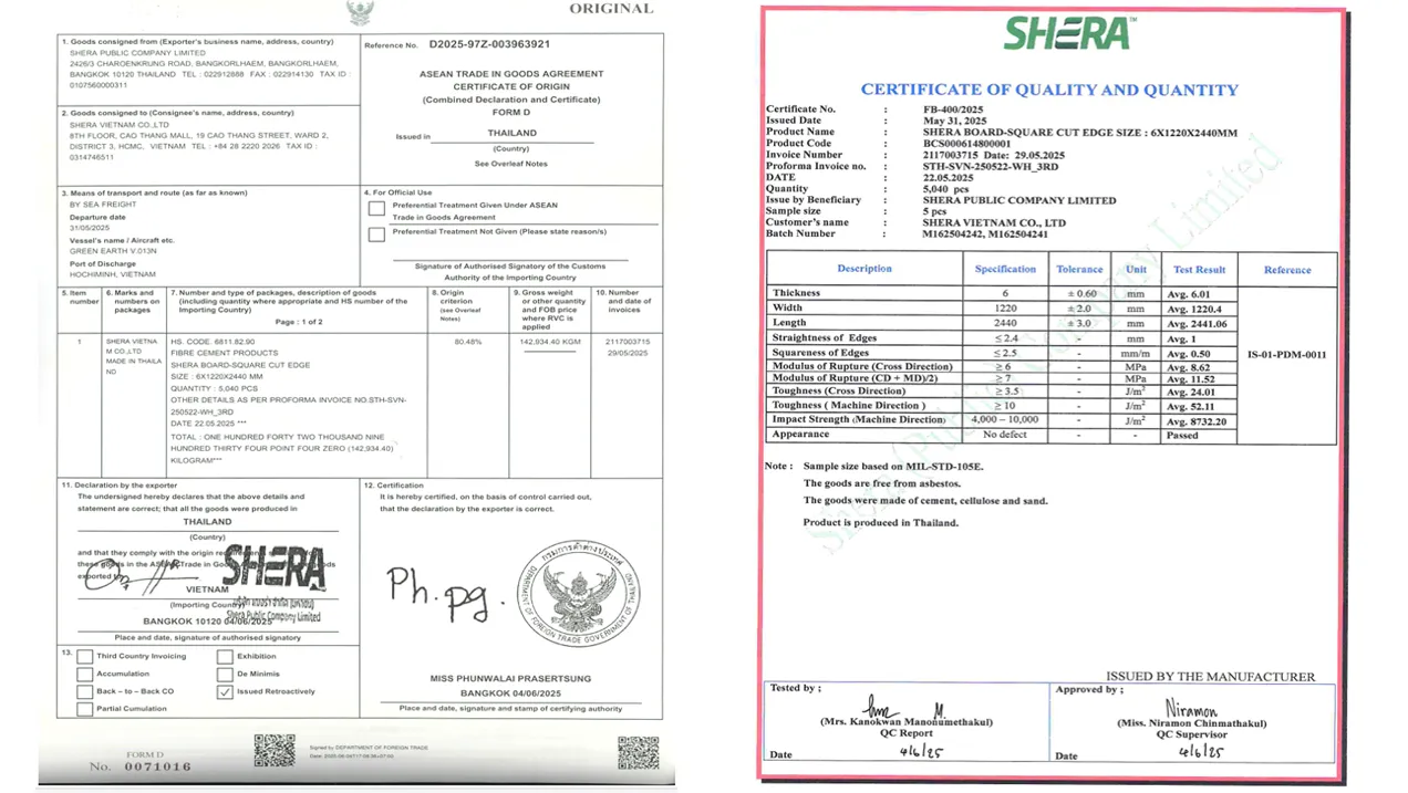 Chứng chỉ chất lượng CO và CQ đảm bảo nguồn gốc xuất xứ rõ ràng