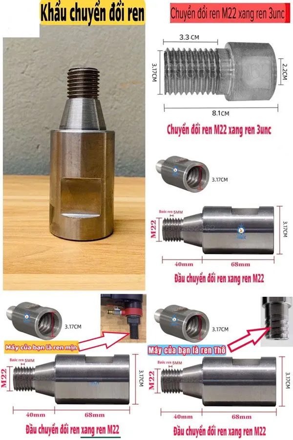 đầu chuyển đổi ren máy khoan rút lõi hàn quốc trung quốc