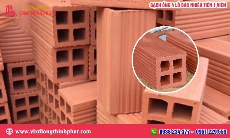 gạch ống 4 lỗ giá bao nhiêu 1 viên 1