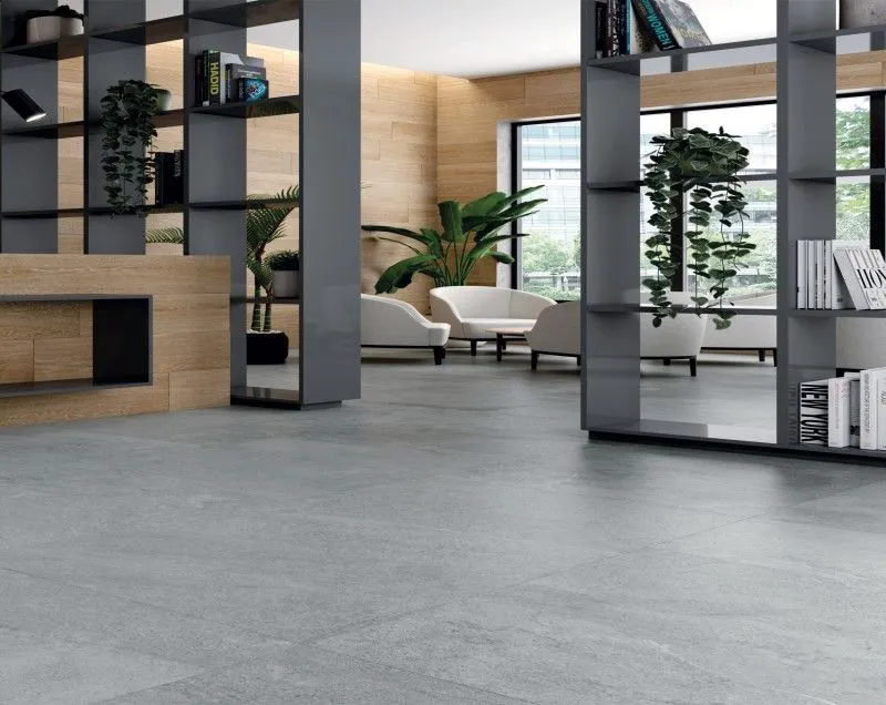 Mẫu gạch lát nền xi măng tông xám trung tính với bề mặt men mờ hiện đại