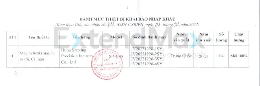 mẫu giấy phép nhập khẩu máy in lưới (in lụa)