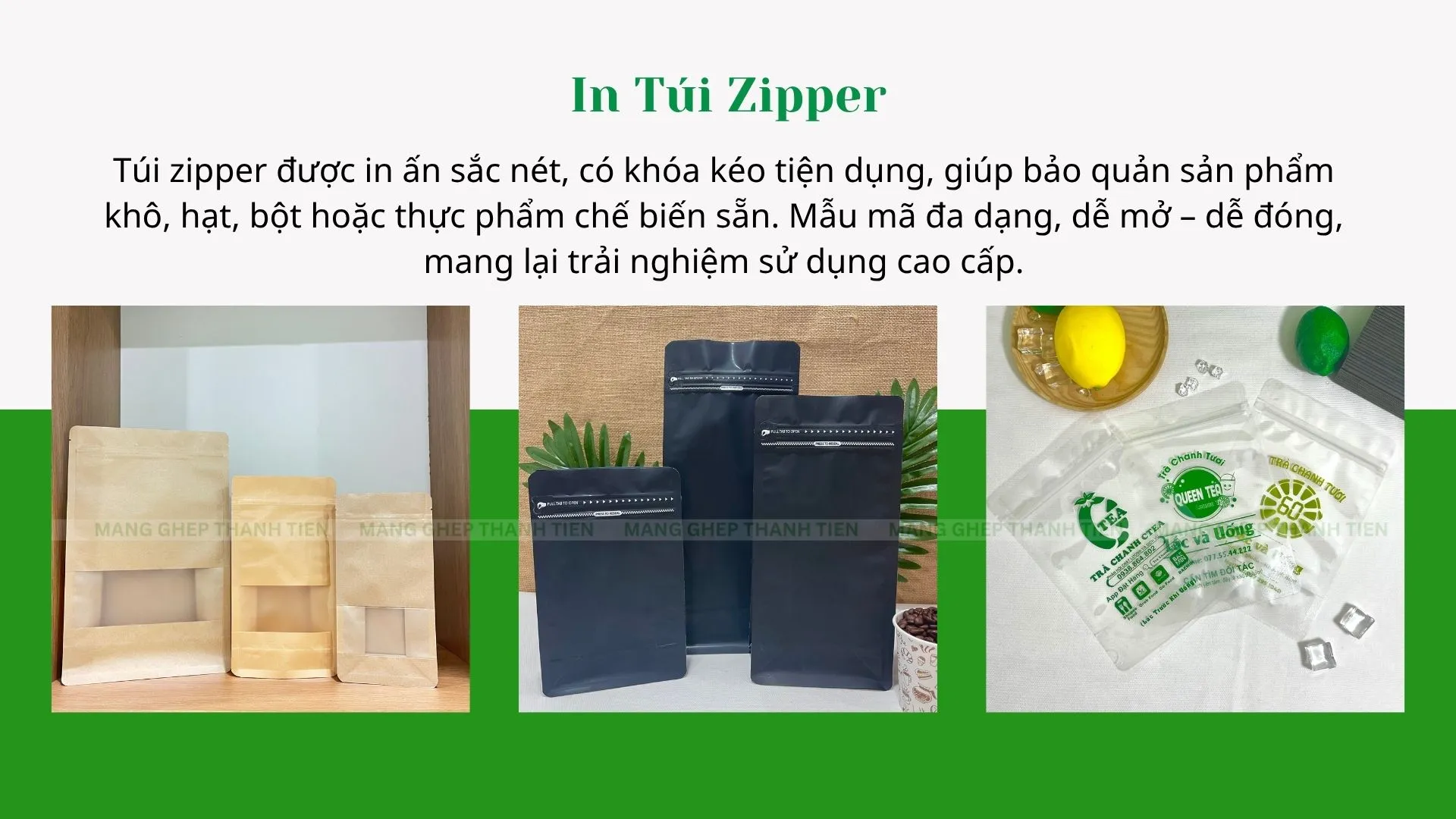 In túi zipper đa dạng kích thước và kiểu dáng