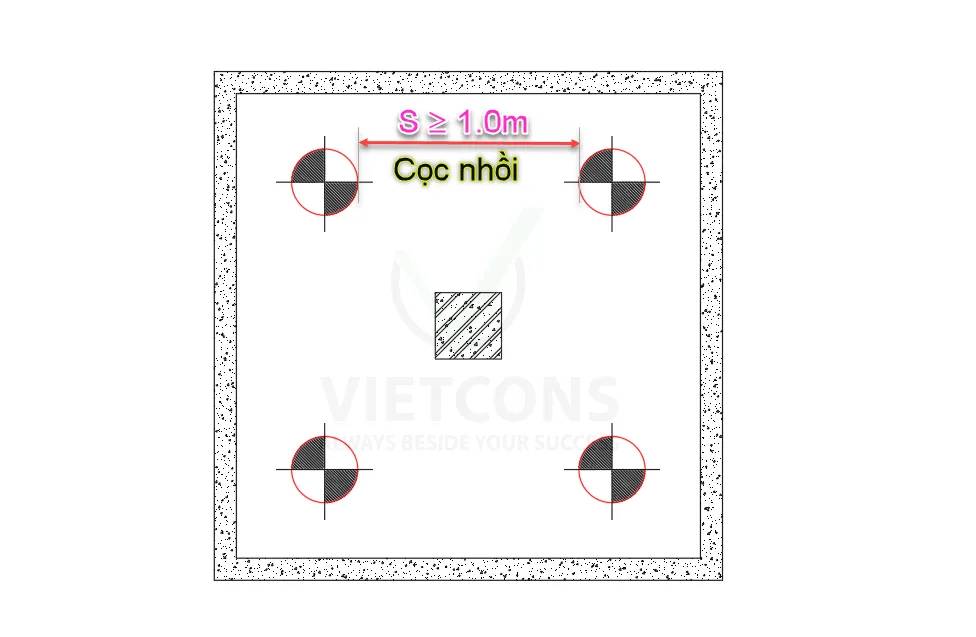 Bản vẽ bố trí cọc nhồi trong móng công trình