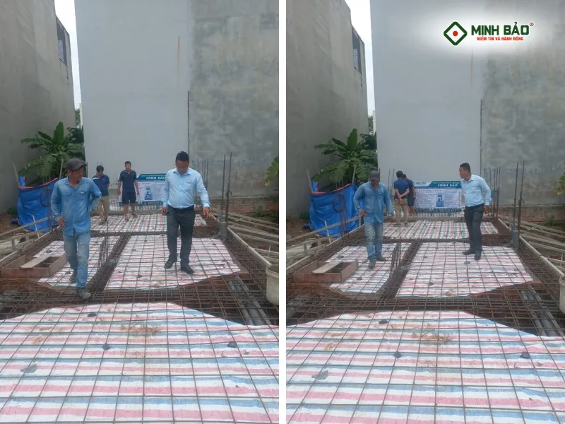 Ký sư Minh Bảo cùng chủ nhà nghiệm thu thép sàn