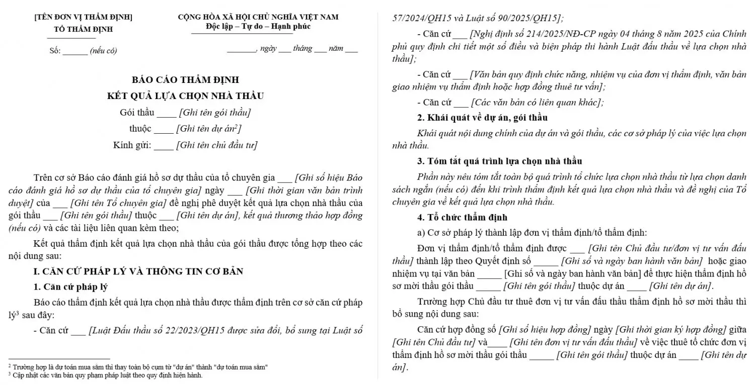 mẫu báo cáo thẩm định kết quả lựa chọn nhà thầu