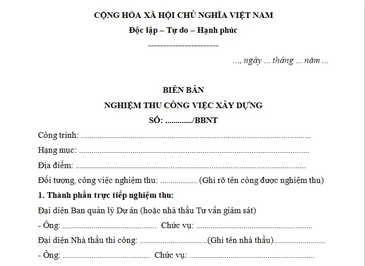 Mẫu biên bản nghiệm thu công việc xây dựng 2026? Biên bản nghiệm thu công việc xây dựng do ai ký?