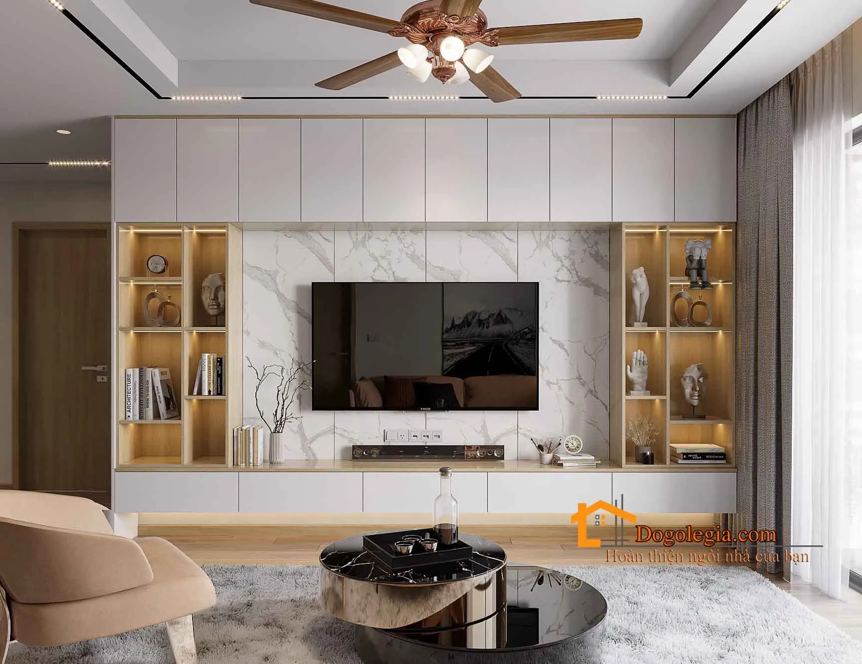 Chi tiết gia công tinh sảo của kệ tivi cao cấp