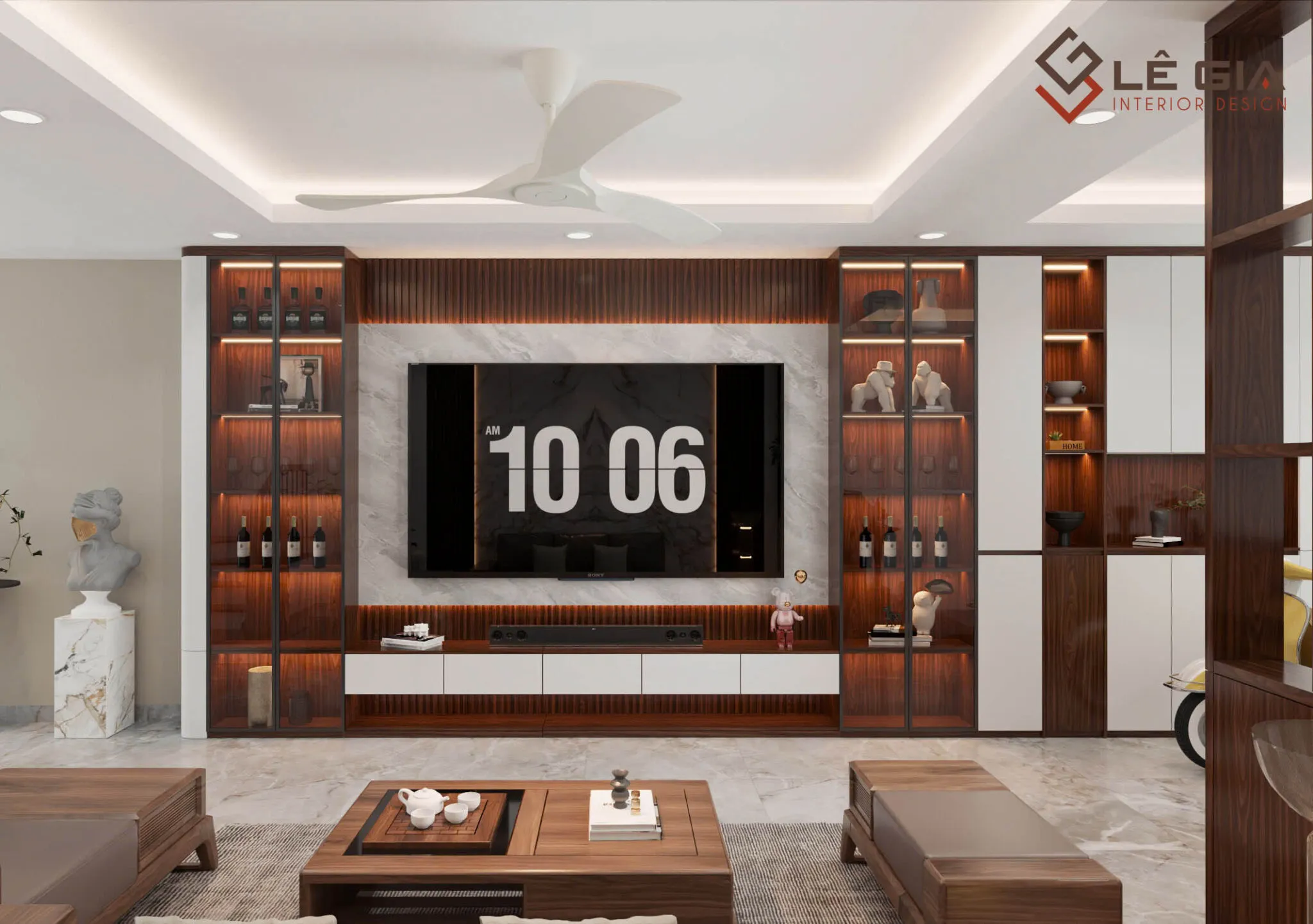 Kệ tivi kết hợp vách trang trí sang trọng