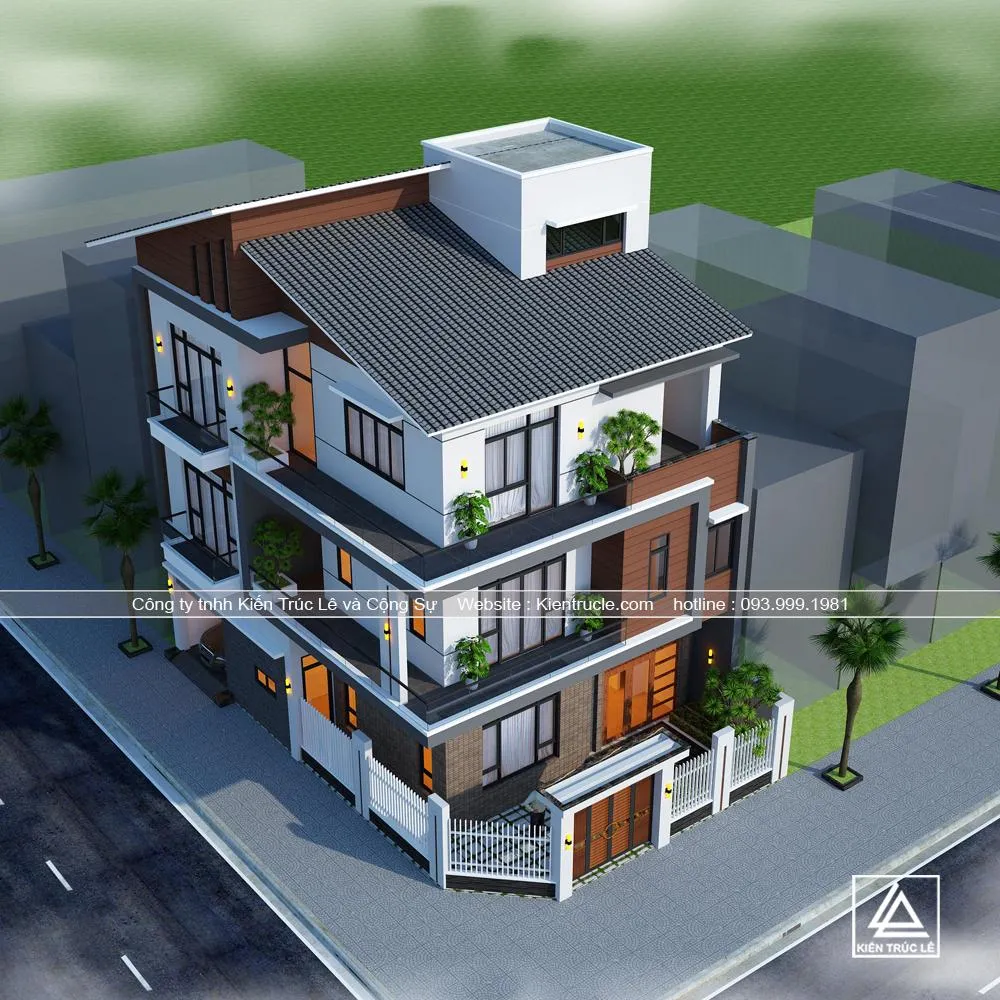 Nhà 3 tầng mái lệch đẹp