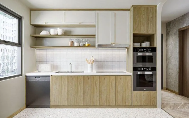 Mẫu nhà bếp đẹp ở nông thôn làm bằng gỗ công nghiệp