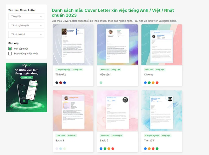 TopCV cung cáº¥p cÃ´ng cá»¥ táº¡o Cover Letter chuyÃªn nghiá»‡p