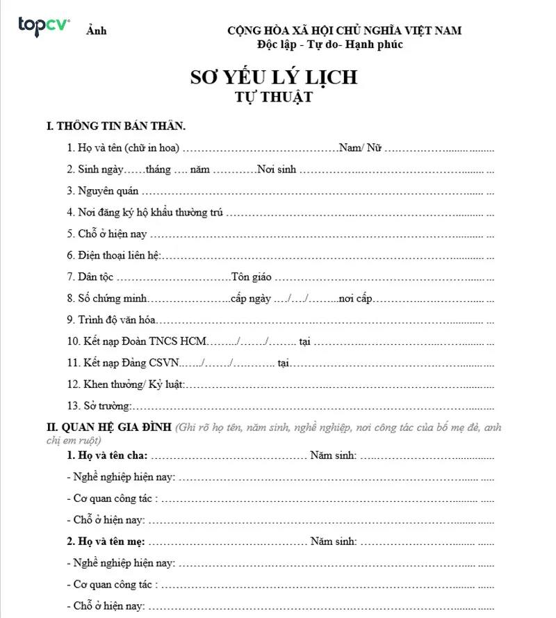 Máº«u sÆ¡ yáº¿u lÃ½ lá»‹ch xin viá»‡c lÃ m 2023