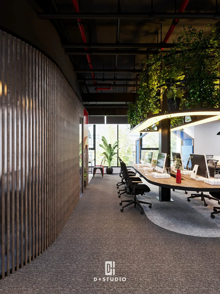 thiết kế văn phòng xanh sử dụng nội thất tự nhiên