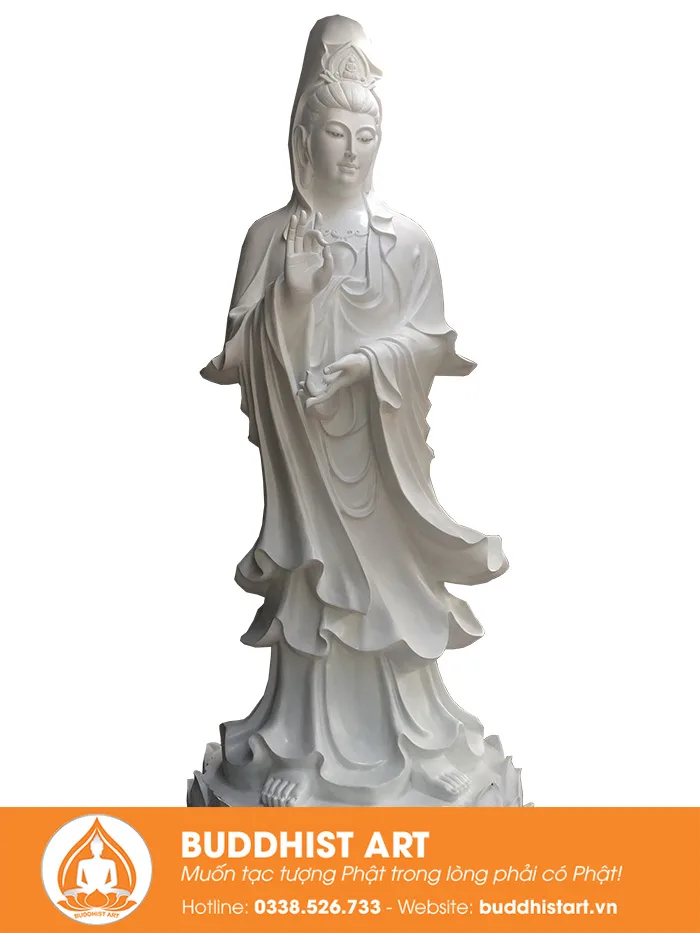 Mẫu tượng Quan Âm bằng xi măng với bề mặt hoàn thiện đẹp