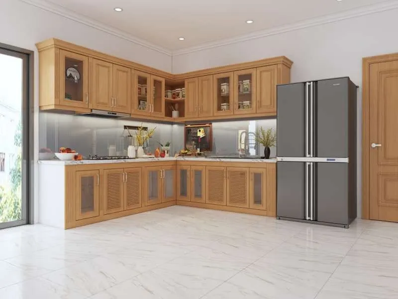 Nên làm tủ bếp bằng vật liệu gì - Tủ bếp bằng gỗ tự nhiên