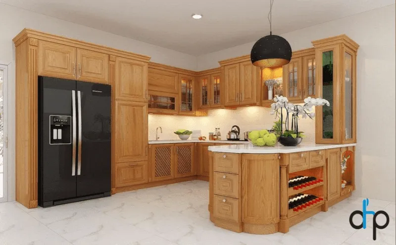Nên làm tủ bếp bằng vật liệu gì - Tủ bếp gỗ căm xe