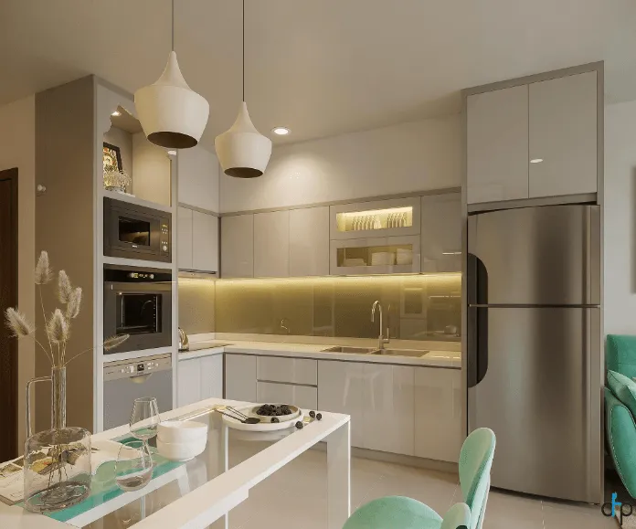 Nên làm tủ bếp bằng vật liệu gì - Tủ bếp Acrylic trắng sáng