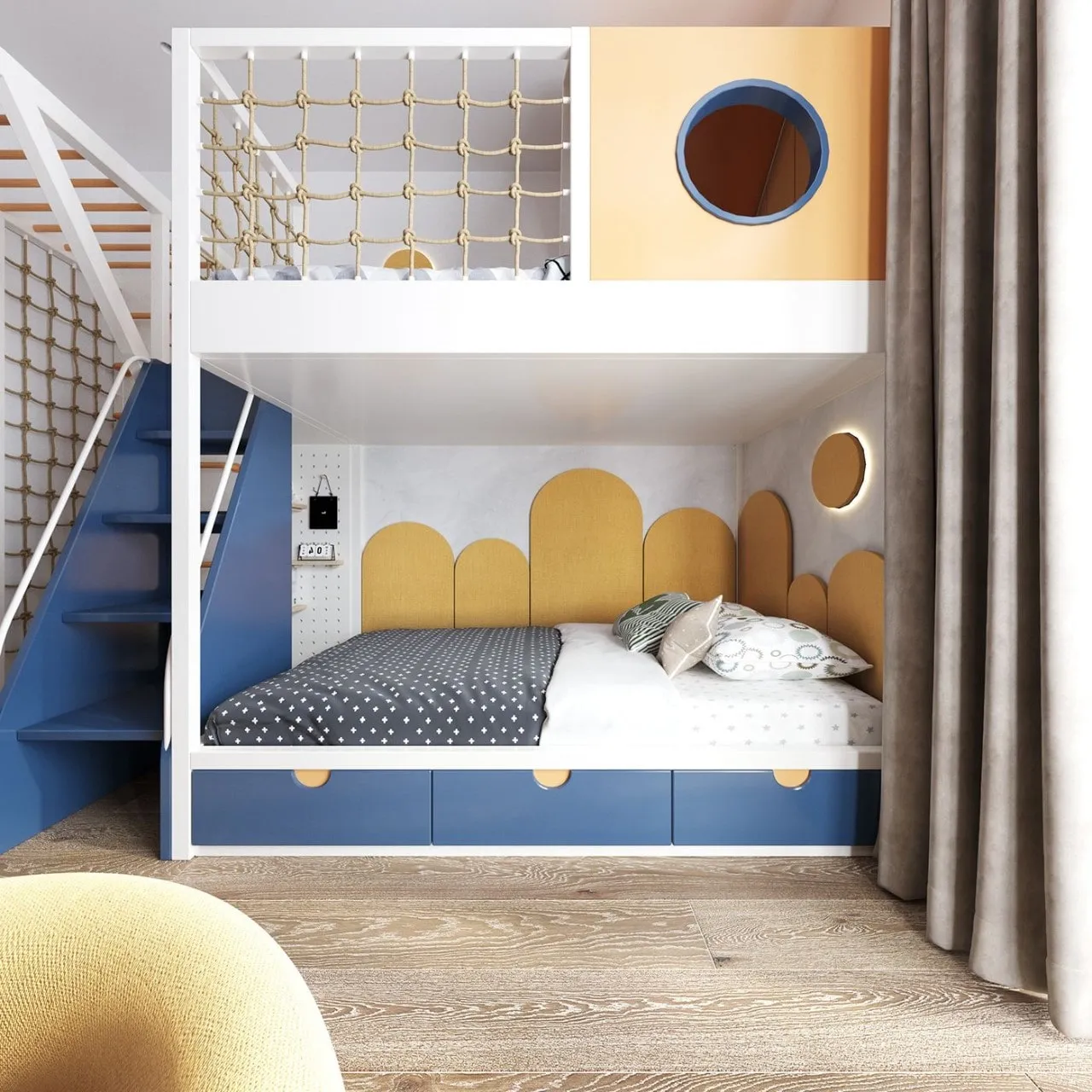 PhÃ²ng ngá»§ chung cho 2 bÃ© trai gÃ¡i mÃ u cam xanh Ä'á»™c Ä'Ã¡o