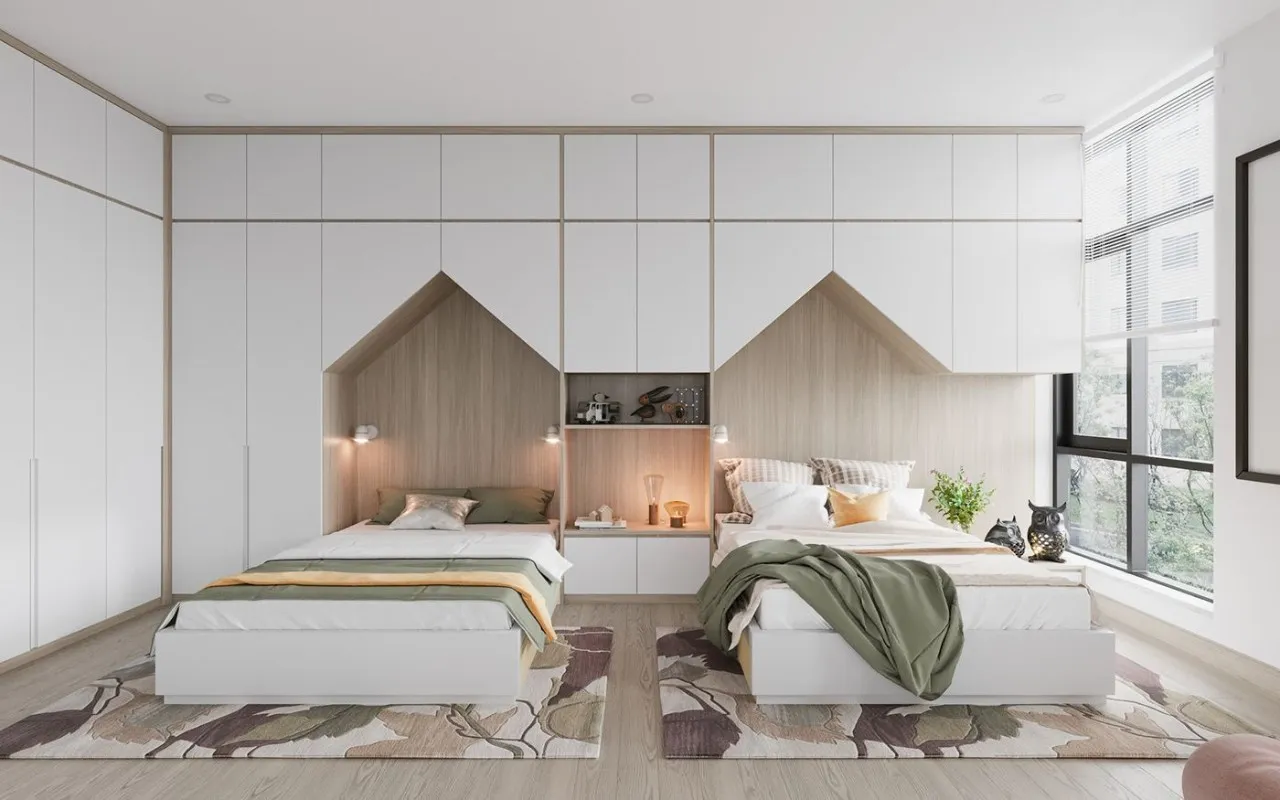 PhÃ²ng ngá»§ cho 2 bÃ© trai gÃ¡i sá»­ dá»¥ng cáº¥u trÃºc Ä'á»'i láº­p cÃ³ cáº§u trÆ°á»£t