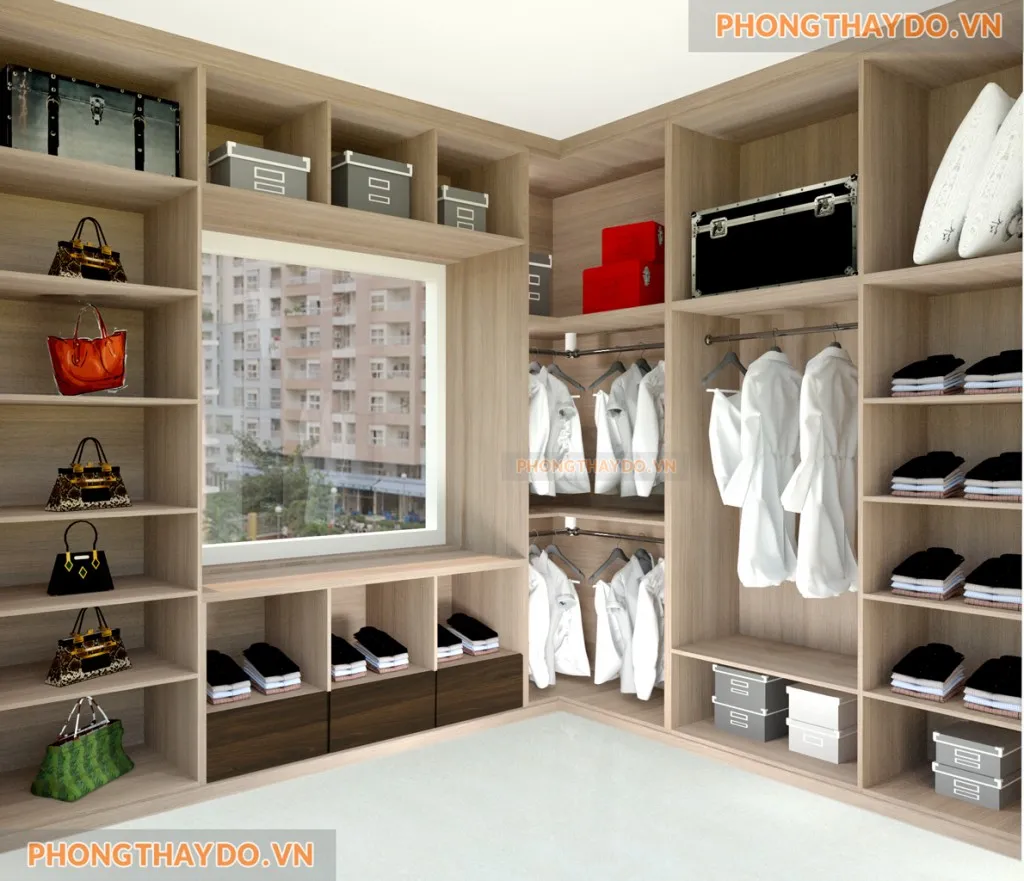 PHÒNG THAY ĐỒ CHỮ L VỊ TRÍ CỬA SỔ