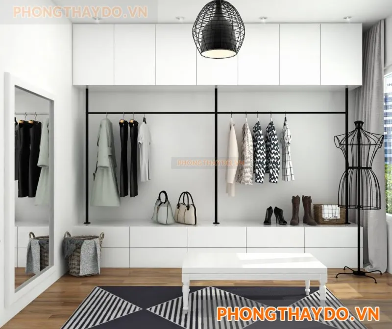 Mẫu thiết kế phòng thay đồ với hệ tủ quần áo đơn giản