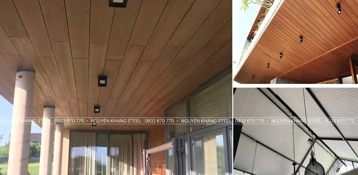 Hình ảnh thực tế tấm xi măng ốp trần được lắp đặt hoàn thiện tại khu vực ban công ngoài trời